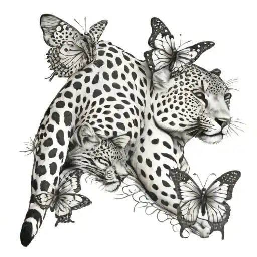 Half A Sleeve Sideways Cheetah Print With Butterflies Mother And Father In Cursive