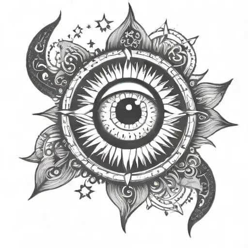 Third Eye Symbol Incorporated With The Sun The Moon And Stars