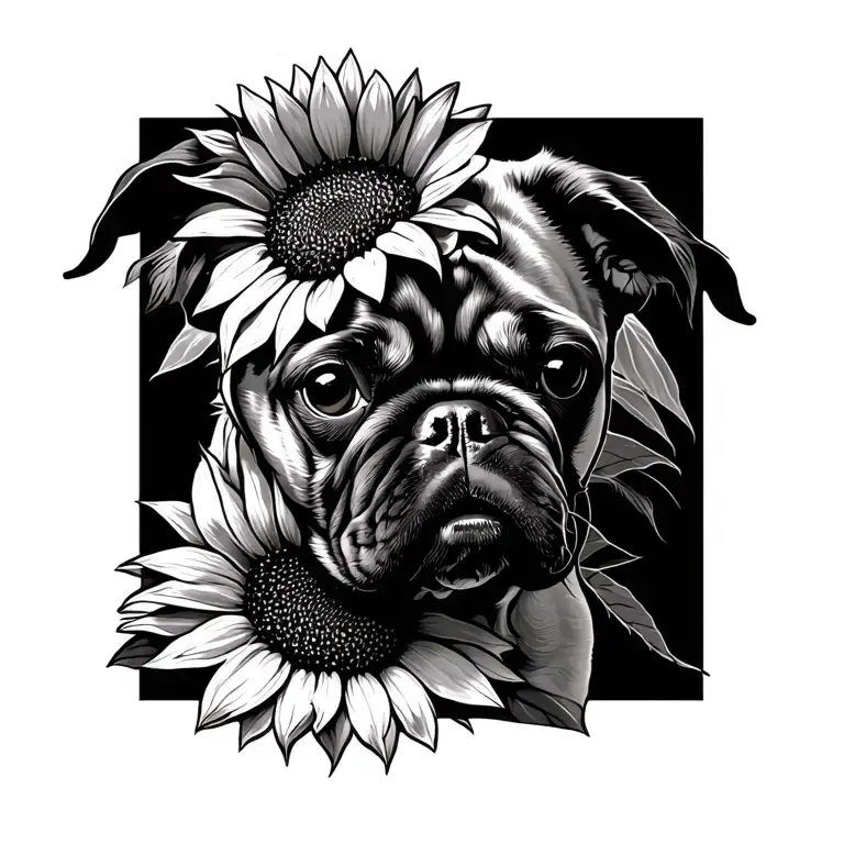 Pug With Sunflower