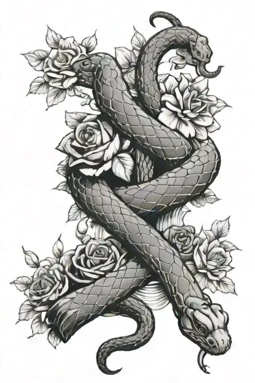 Snake Wrapped Around A Bible With Flowers