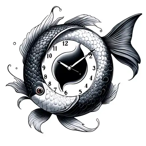 Yin Yang Koi Fish Time Clock