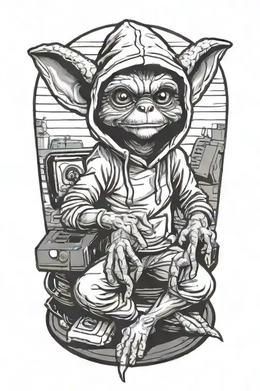 Gremlin Wearing A Hoodie Is Using A Computer