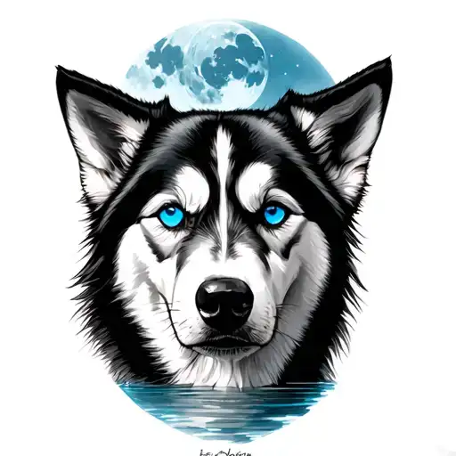 Husky One Blue Eye Lake Forest Moonlight