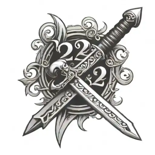 Sword With The Text 224 Incorporated Into The Design
