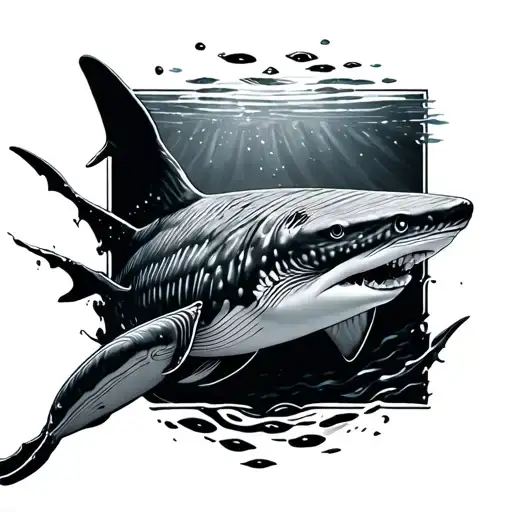 Fine Line Continuous Tattoo Of A Whale Shark Swimming