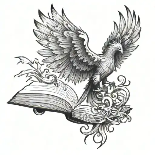 Phoenix Rising From Book Open In Front