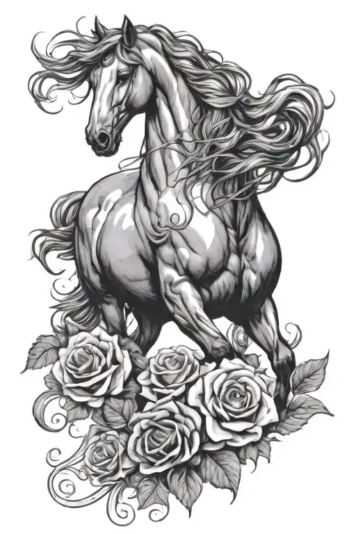 Friesian Horse And Roses