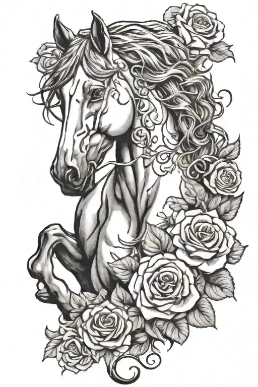 Friesian Horse And Roses
