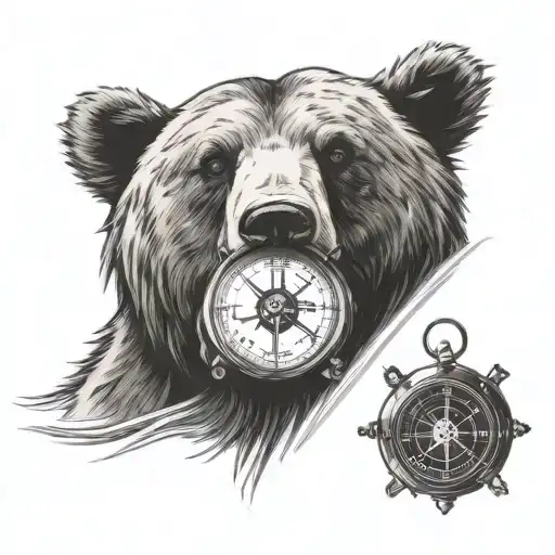 A Sketch Of A Tattoo Of A Bear Holding A Compass