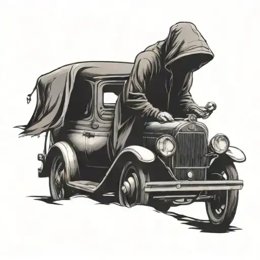 Hooded Figure Getting Into An Old Car At Night