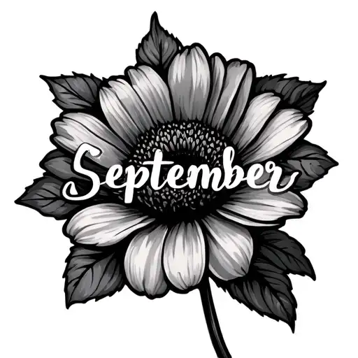 September Birth Flower With The Word September Written In Cursive In The Stem