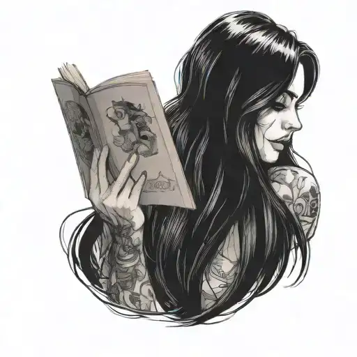 Girl With Long Black Hair And 00 Gaged Earrings Reading Book In Front Of Face