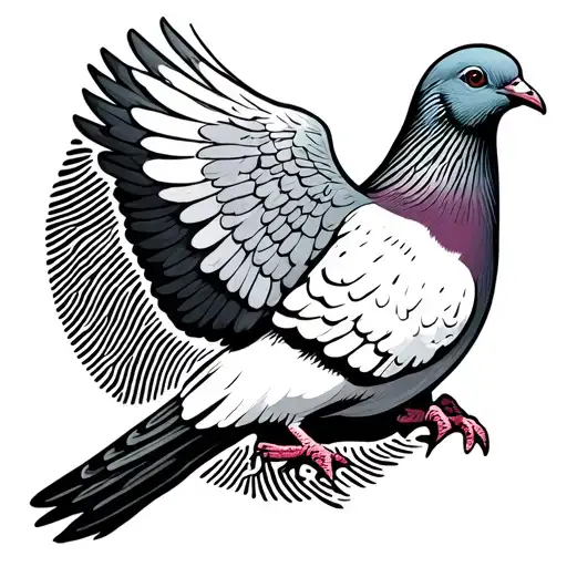 White Pigeon With Fingerprint In Nek Line Grateful Flying Away