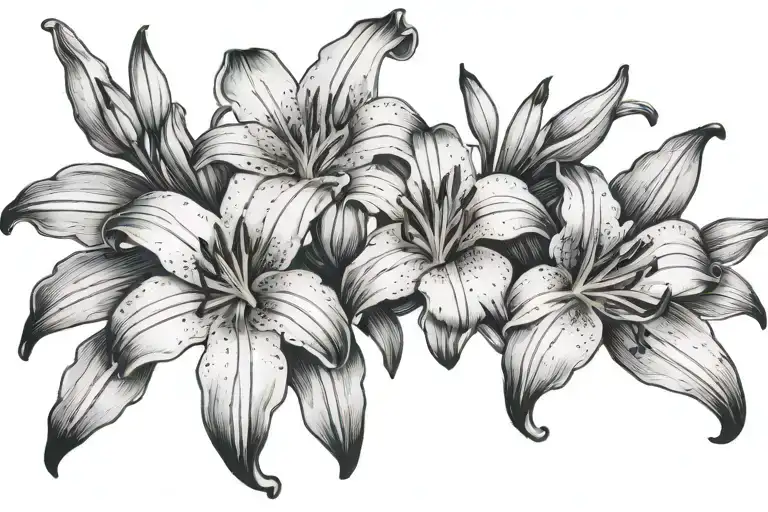 Design 3 Lily Flowers Together In Black And White That Will Be Placed On My Shin Under My Knee