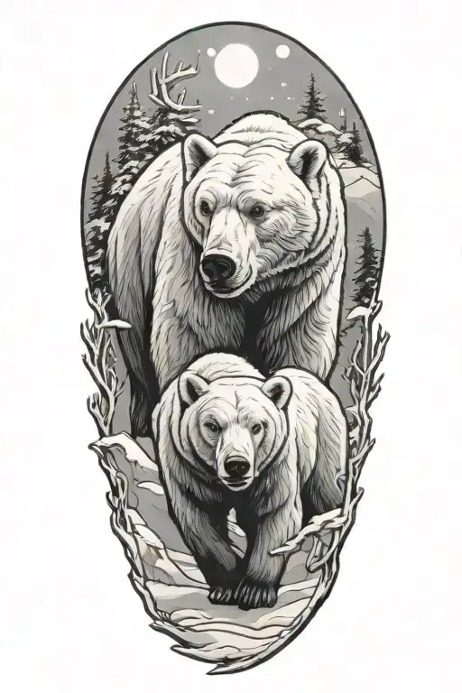 Polar Bear And Reindeer With A Snow Background