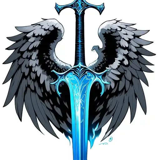 Blue Sword With Angel Wings Holding