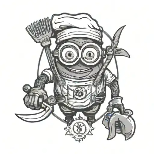 Minion With Chef Knife In Medievial Etching Style