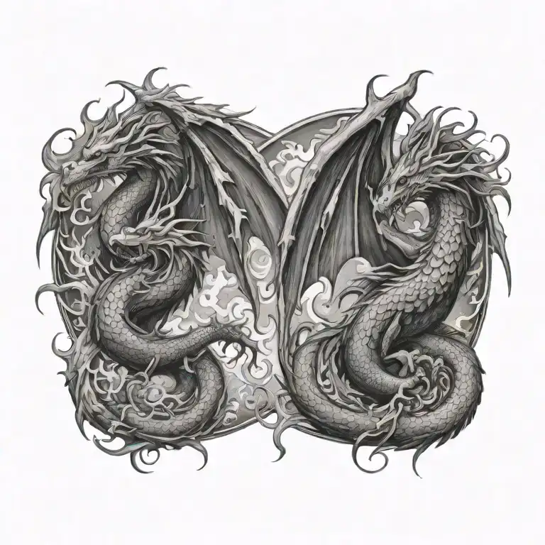 Dragon And Phoenix Rising From Ashes