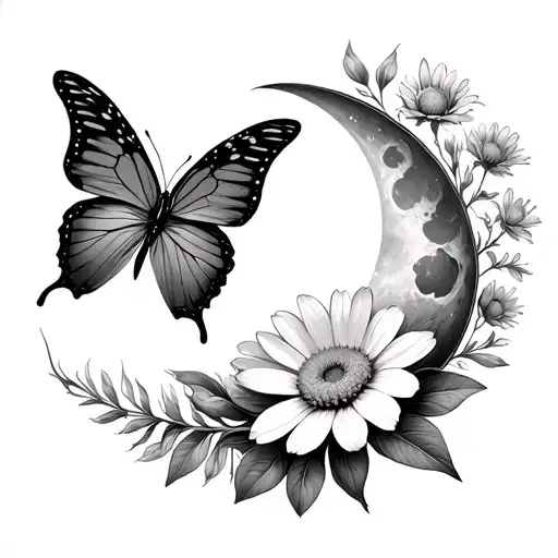Butterfly Aster Flower Waning Crescent Moon