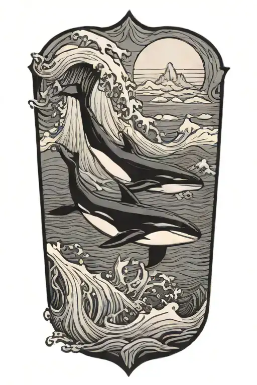 Killer Whale Swimming Under Iceberg