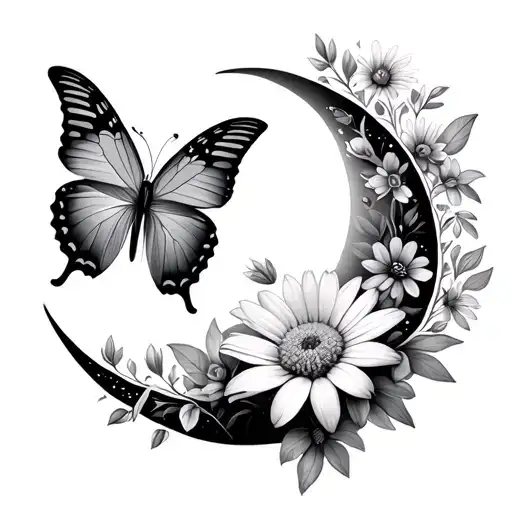Butterfly Aster Flower Waning Crescent Moon