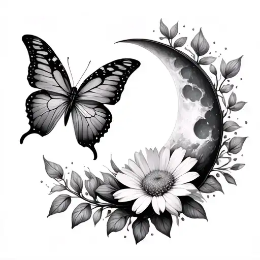 Butterfly Aster Flower Waning Crescent Moon