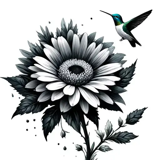 Aster And Cosmo Flower With Hummingbird