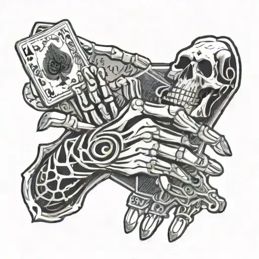 Skeleton Hand Holding Poker Hand