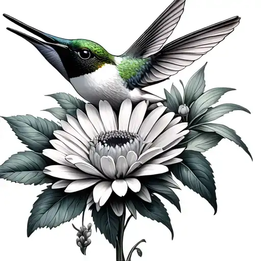 Aster And Cosmo Flower With Hummingbird Surrounded