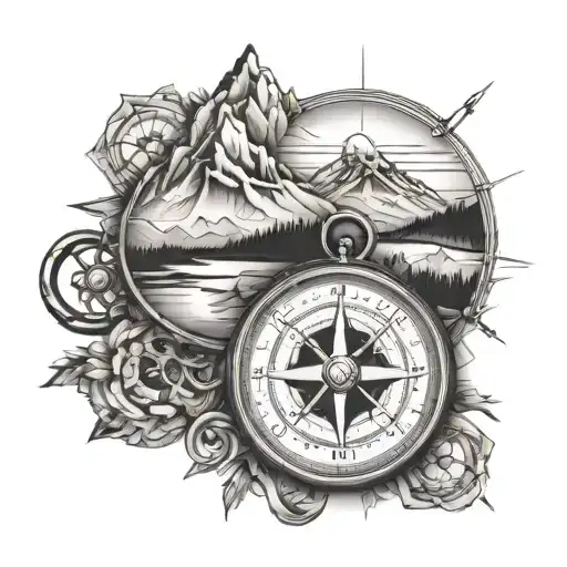 Compass And Mountains And Travelling