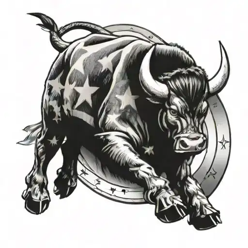 Realistic Bull In Front Of An American Flag And Captain America Shield