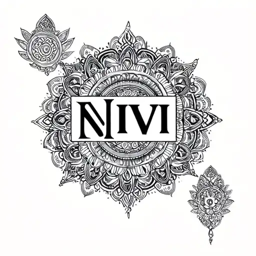 Create A New Unique Font With Name Nivi And The Style Should Be Ancient India Mix With Mandala Art