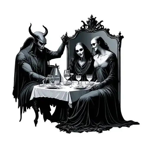Secret Dinner And The Devils And The Demon Are Sitting In The Mirror