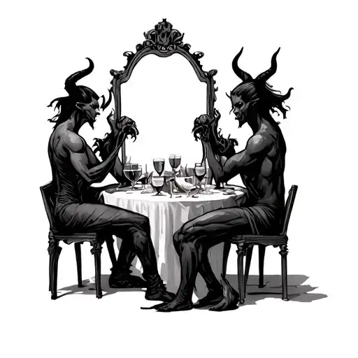 Secret Dinner And The Devils And The Demon Are Sitting In The Mirror