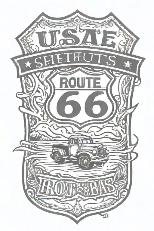 Usa Route 66 Sign With A Truck And A Road And Flames