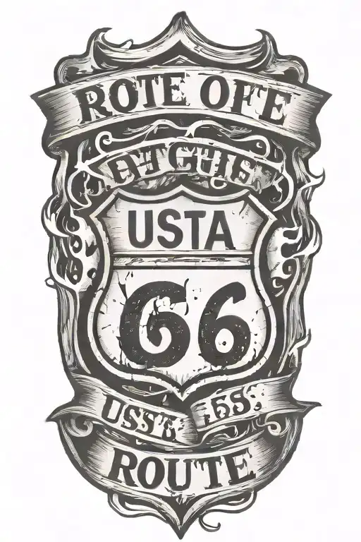 Usa Route 66 Sign With A Truck And A Road And Flames
