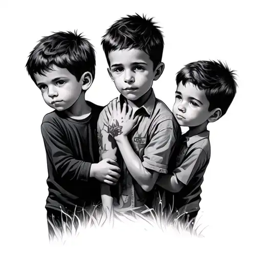 4 Boy Children With Their Father Lining