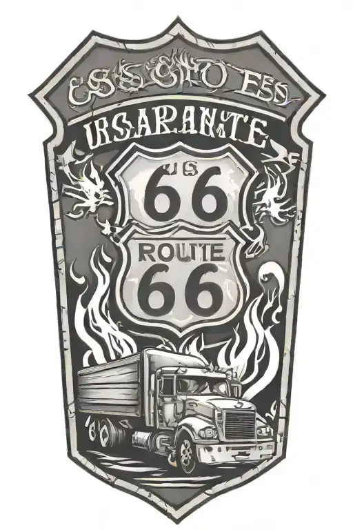Usa Route 66 Sign With A Truck And A Road And Flames