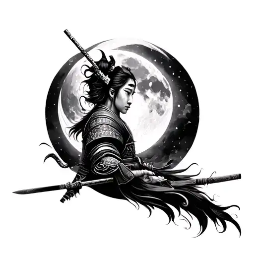 Moon And Japanese Warrior