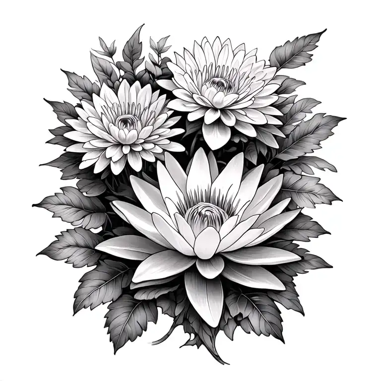 Water Lily And Chrysanthemum Flower Intertwined Vines