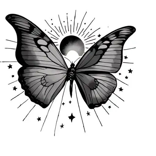 Butterfly With Half Sun And Stars