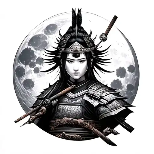 Moon And Japanese Warrior