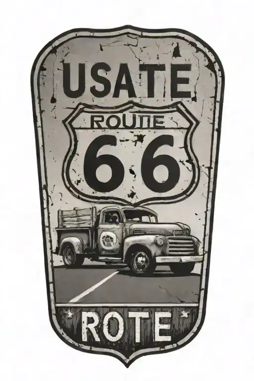 Usa Route 66 Sign With A Truck And A Road