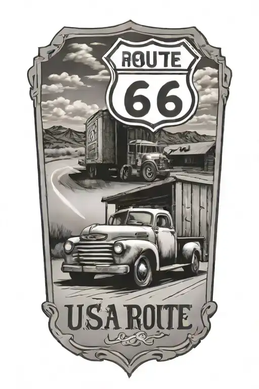 Usa Route 66 Sign With A Truck And A Road