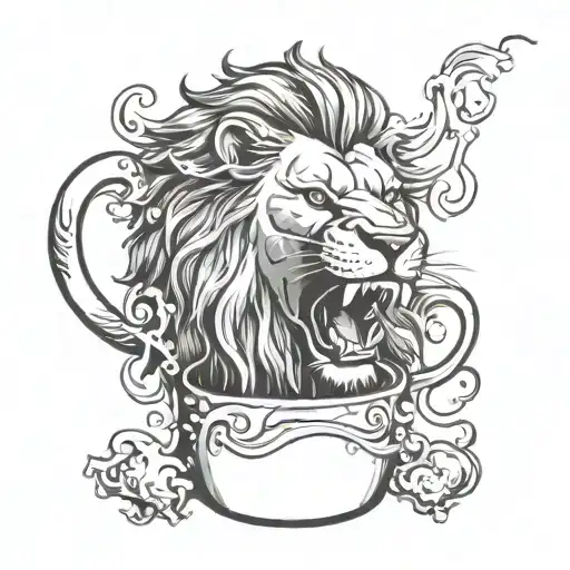 A Coffee Mug With A Roaring Lion Emerging From The Steam