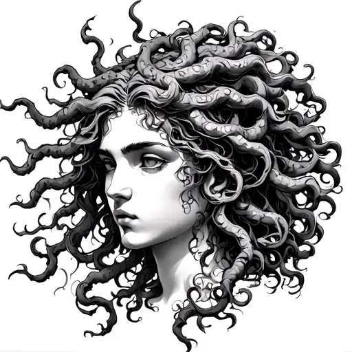 Sketch Of Gorgon Medusa In Outlines
