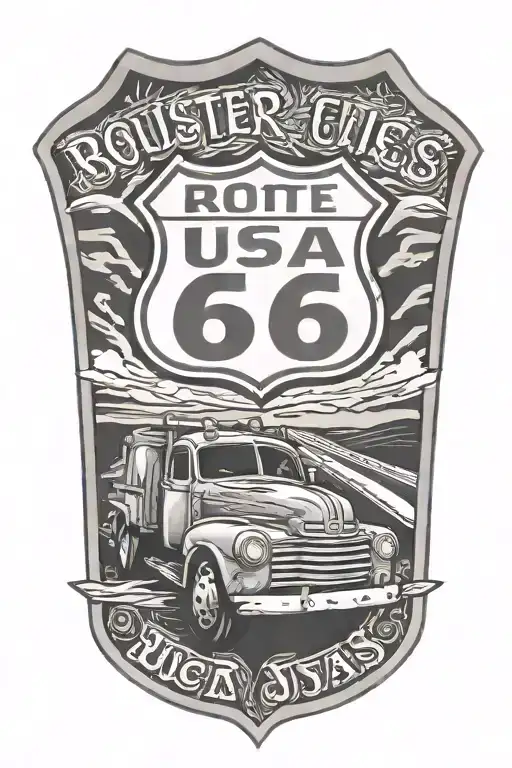 Usa Route 66 Sign With A Truck And A Road Flames