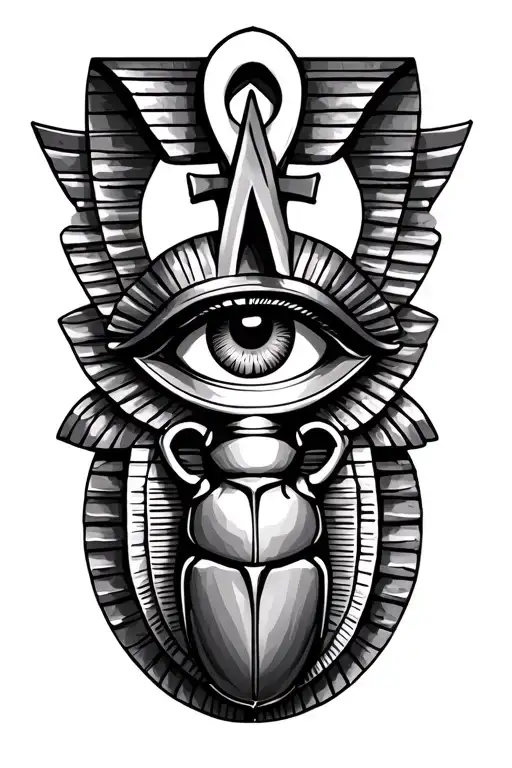 Egyptian Tattoo With The Eye Of Horus And Ankh And A Scarab Beetle
