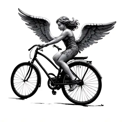 An Angel On A Bicycle Leaning