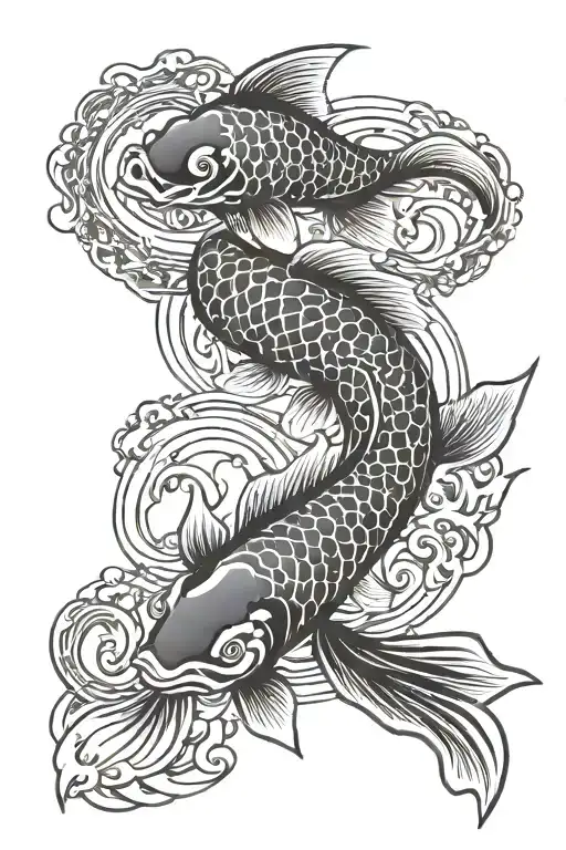 Kaizen Symbol And Koi Fish Swimming